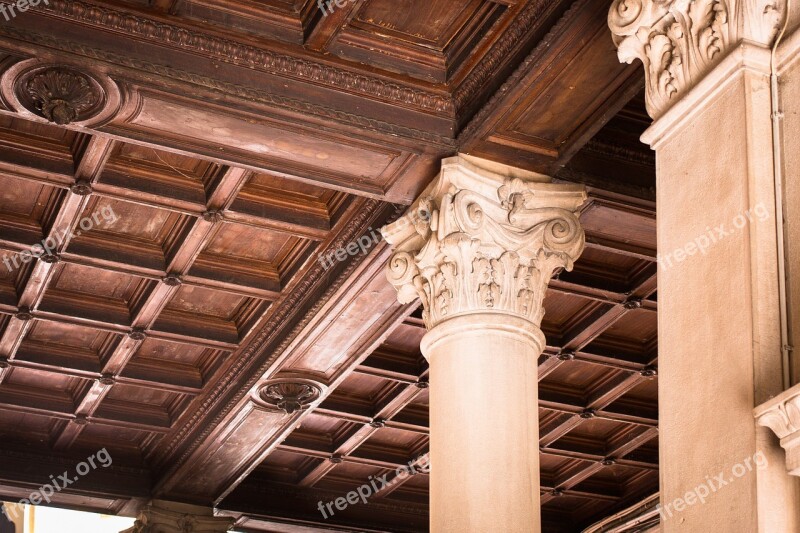 Wooden Ceiling Wood Paneling Pillar Italy Milan