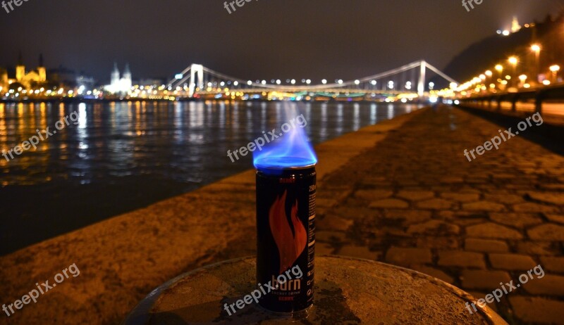 Energy Drink Budapest At Night Fire Lights