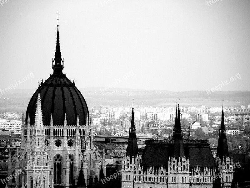 Hungarian Parliament Vista Black And White Free Photos