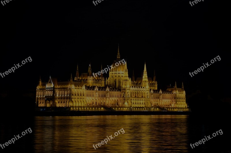 Hungarian Parliament At Night Walk In The Evening Light