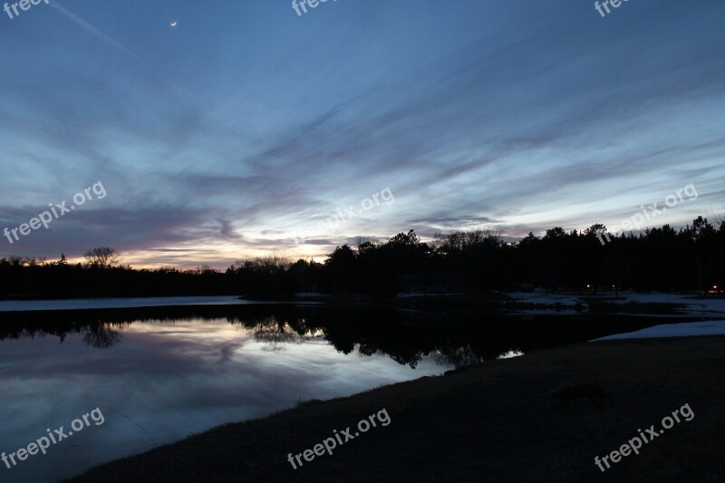 Sunset Twilight Lake Reflection Sunset Sky