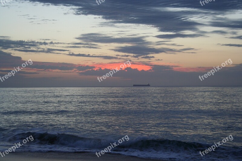 Ship Containership Sunrise Beach Ocean