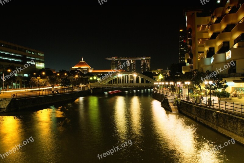 Singapore Night City Architecture Cityscape