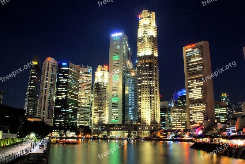 Singapore Night Architecture Cityscape Free Photos