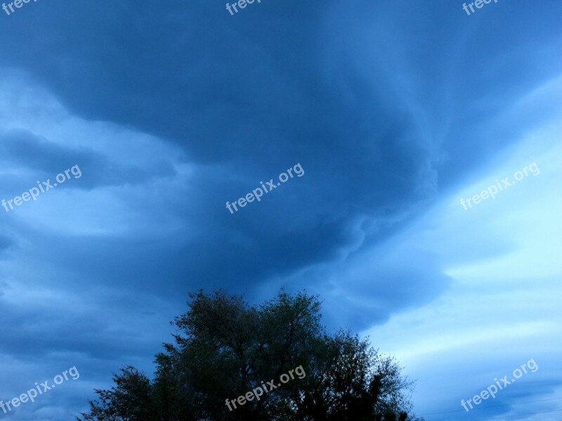 Clouds Tree Storm Evening Dark