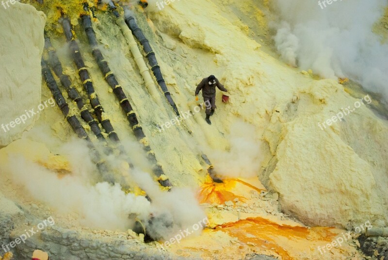 Environment Sulfur Work Volcano Indonesia