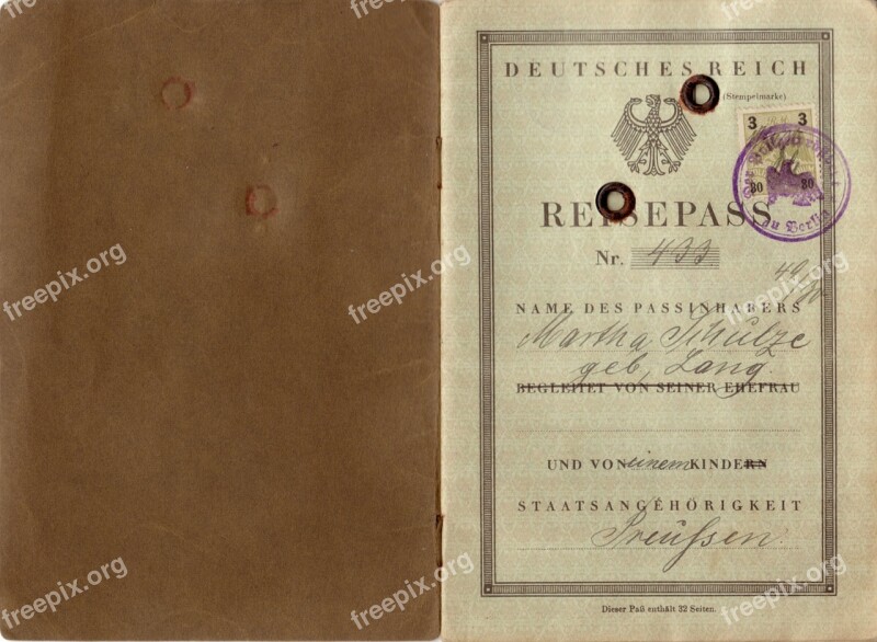 Passport German Empire Vintage 1930 Retro