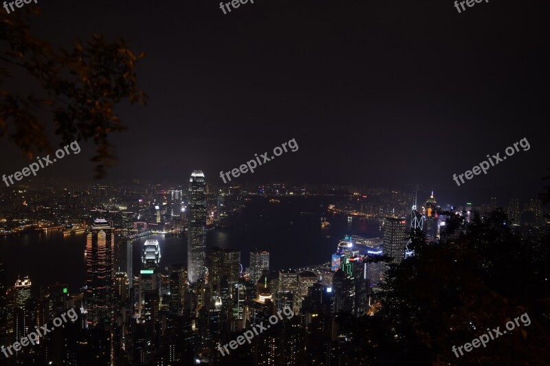 Hong Kong Peak Night Hong Kong Skyline Harbor