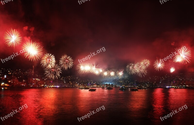 Fireworks Red Lebanon Evening Explosions