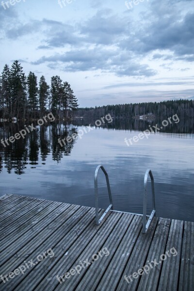 Dock Ladders Lake Finland Dark