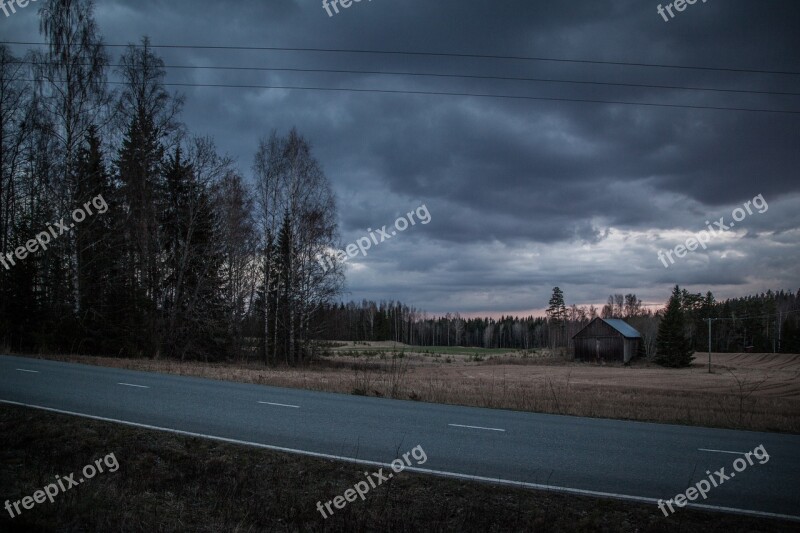 Field Barn Dark Landscape Nature