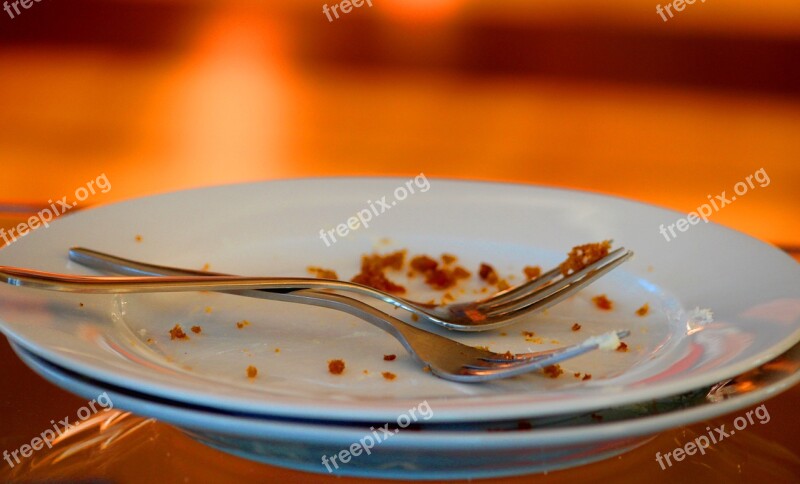 Plate Cake Forks Cake Crumbs All Eaten Up