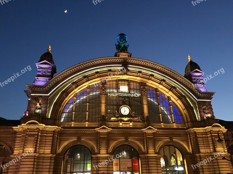 Frankfurt Central Station European Architecture Night View Free Photos