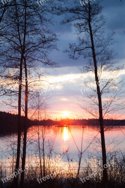 Sunset Nature Finland Landscape Water