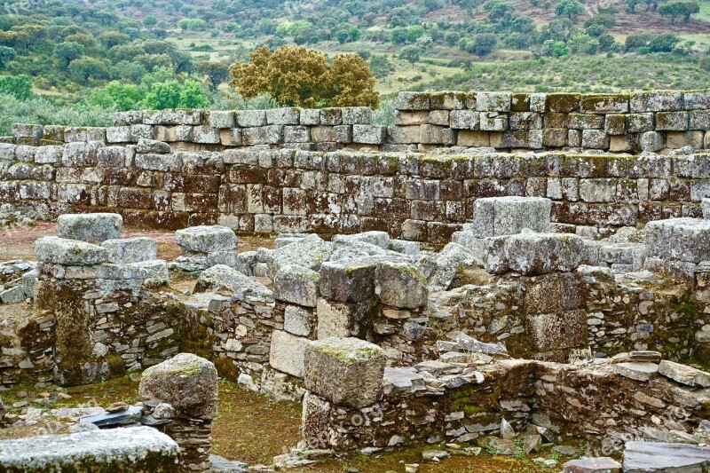 Stone Wall Blocks Broken Ancient Ruins