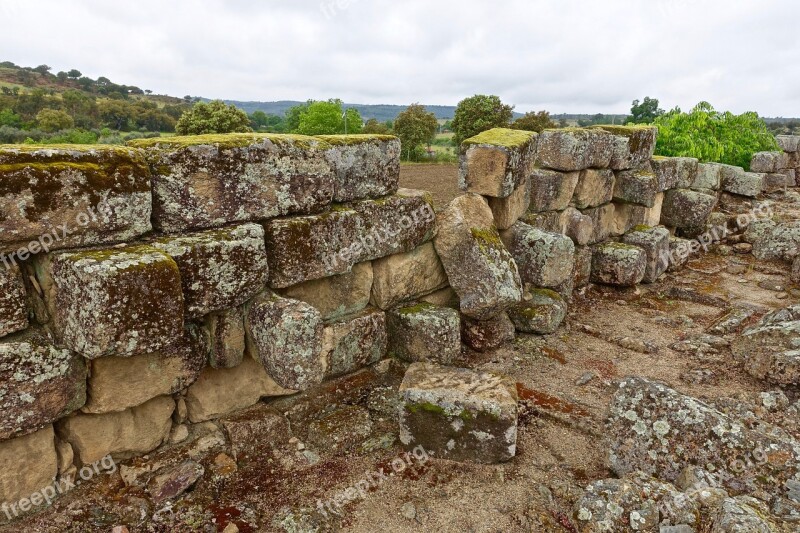 Stone Wall Blocks Broken Ancient Ruins