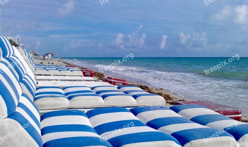 Beach Lounge Chairs Sunbeds Blue Florida