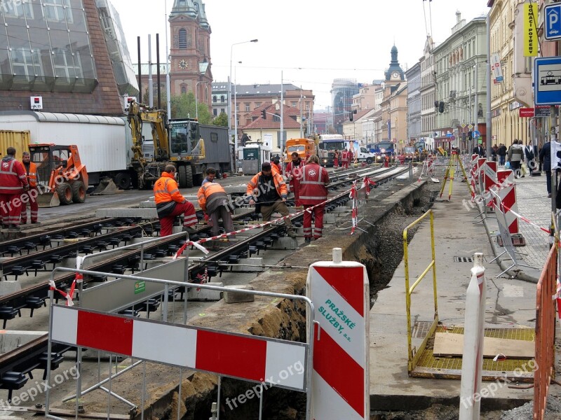 Site Construction Workers Prague Czech Republic Barrier