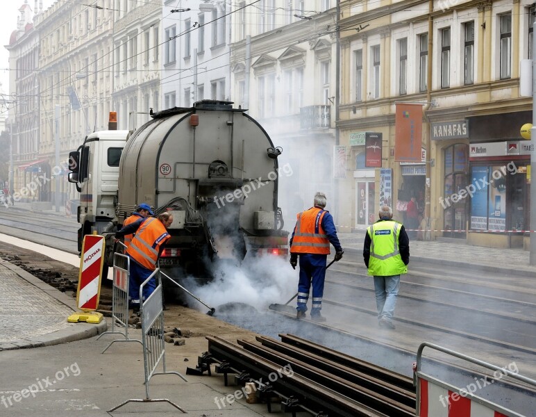 Site Prague Construction Workers Steam Truck