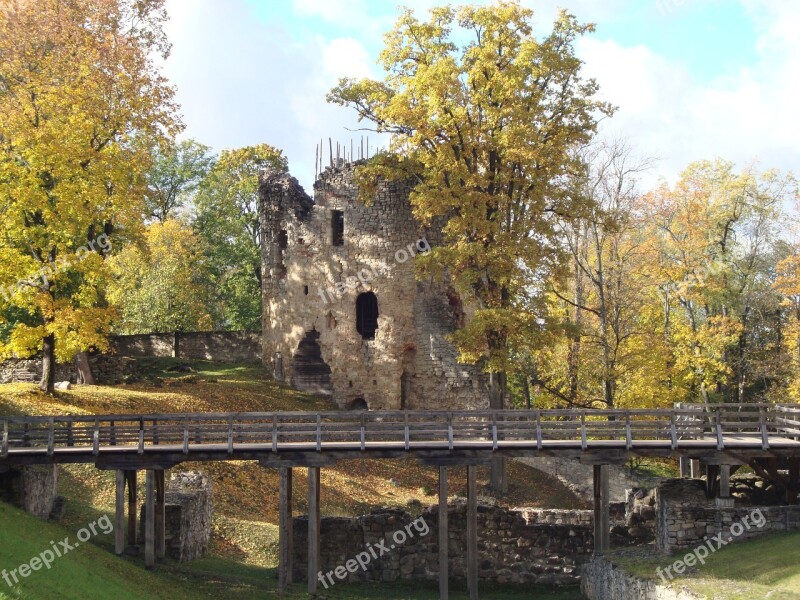 Autumn Cesis Castle Latvia Sunny Free Photos