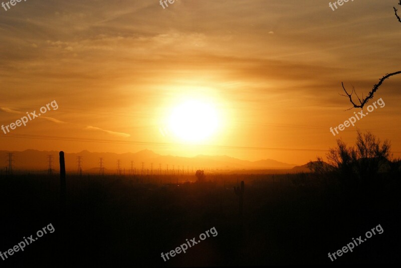 Desert Sunset Sky Landscape Desert Landscape