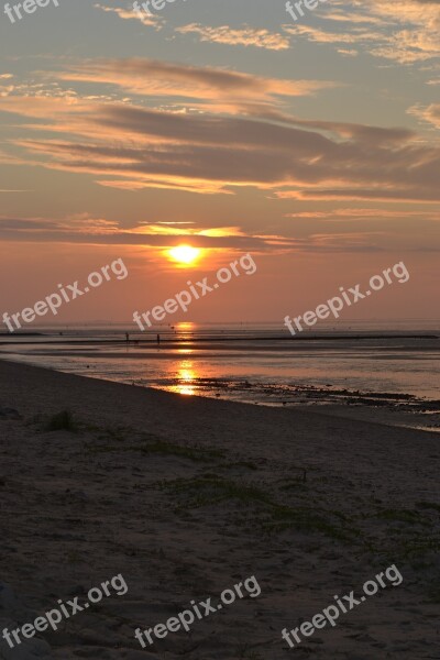 Evening Sky Sunset Sea Wadden Sea Watts