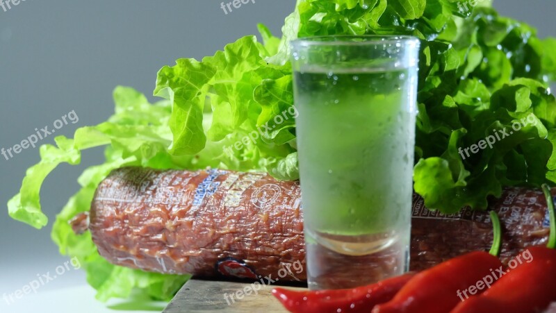 Vodka Sausage Still Life Alcohol Free Photos