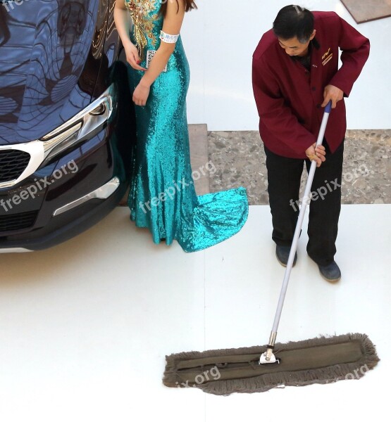 Cars Sweep The Floor Cleaning The Work Old Man