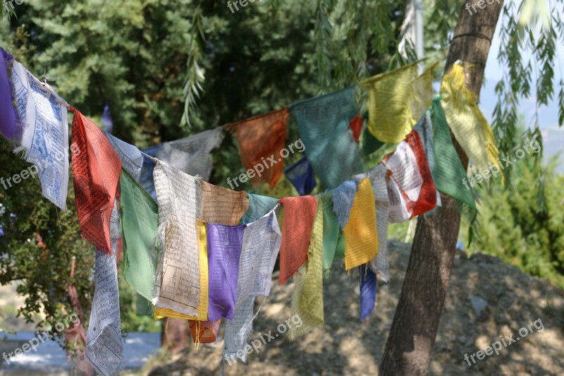 Buddhism Prayer Flags Tibetan Colors Fabrics