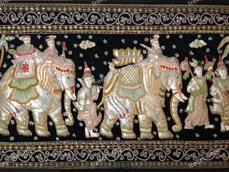 Sequined Tapestry Asian Elephants Wall Hanging Free Photos