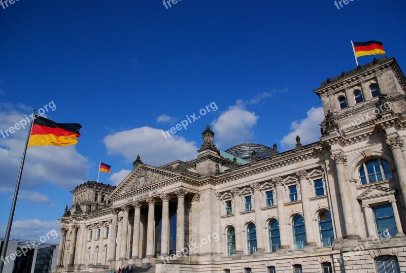 Reichstag Berlin Government Buildings Bundestag Blue Sky