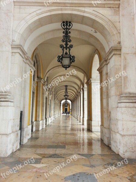 Lisbon Arcades Portugal Architecture Building