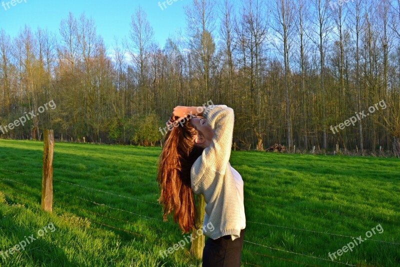 Woman Young Woman Her Long Hair Hairdo