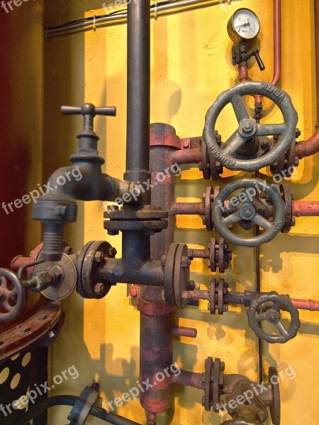 Machine Piping Valves Measure Pressure Gauge