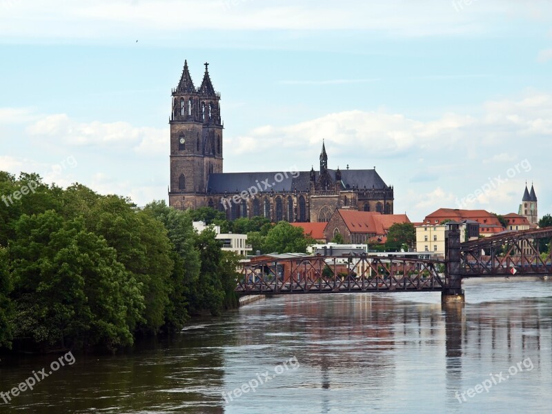 Dom Magdeburg Elbe High Water Saxony-anhalt