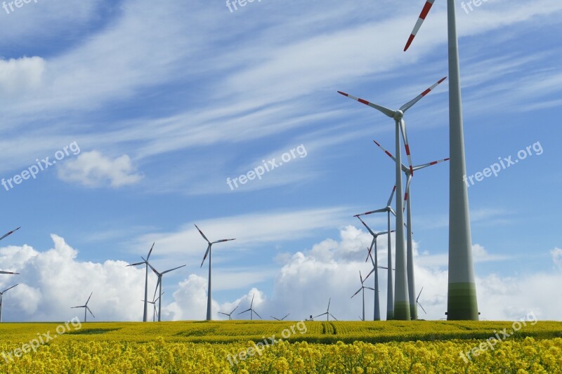 Wind Power Landscape Clouds Sky Green