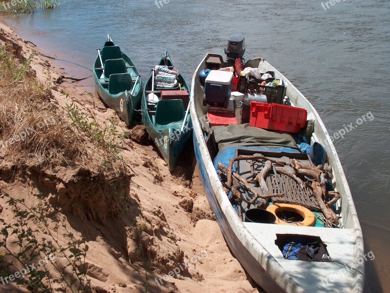 Supplies Boat Canoe Zambezi River River Bank