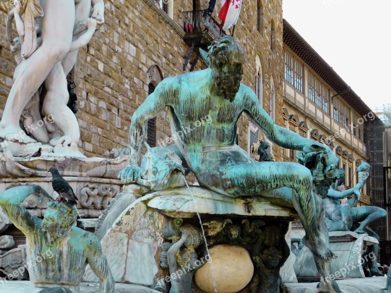 Italy Florence Fountain Neptune Bronze