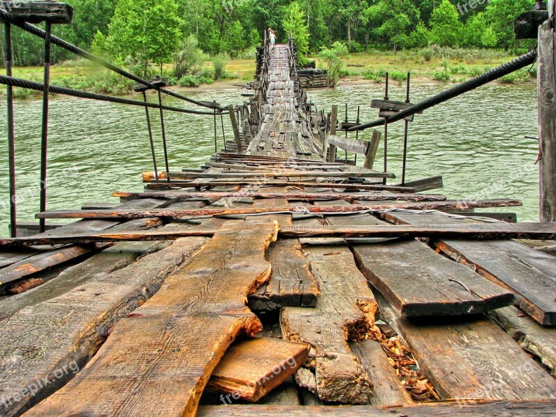 Bridge Footbridge Wooden Bridge Mountains River