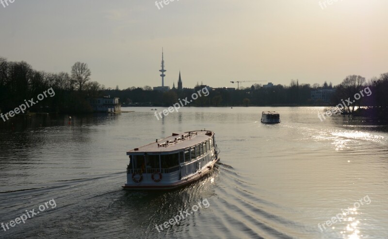 Hamburg Alster Mood Ships Abendstimmung