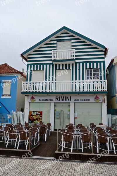 Restaurant Building Colourful Stripes Exterior