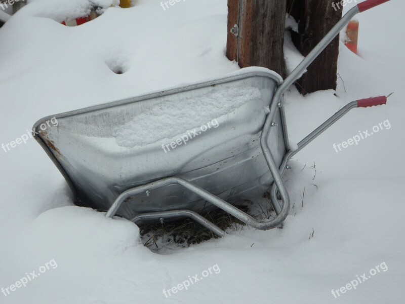 Wheelbarrow Snowdrift Snow Winter Cold