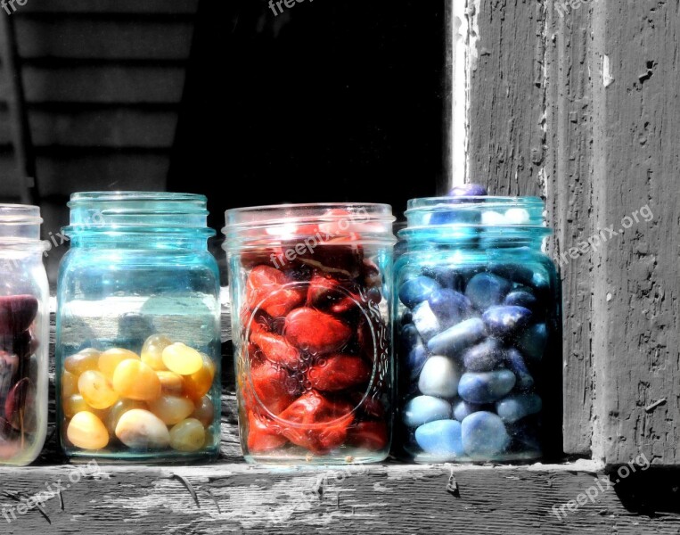 Jars Stones Rocks Window Wood