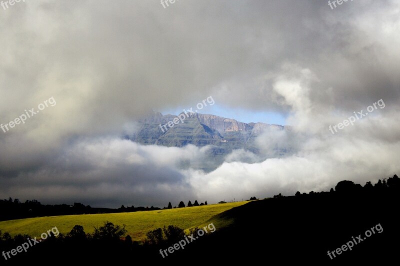 Mountains Clouds Drakensburg Nature Landscape