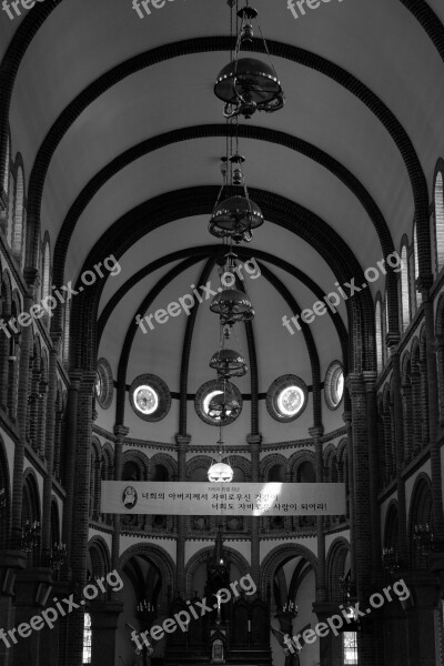 Cathedral Jeonju Black And White Korea Internal