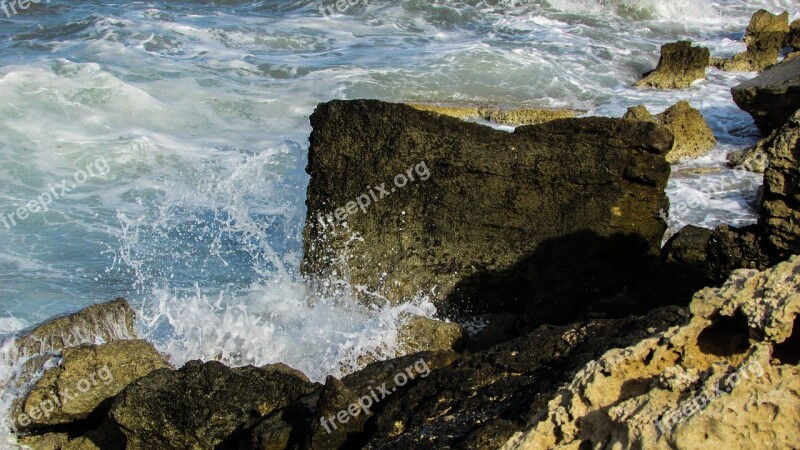 Waves Smashing Sea Coast Rocks