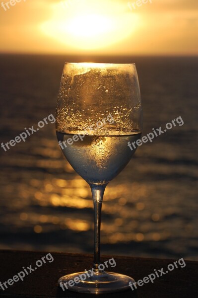 Wine Wine Glass Sunset Beach Ocean