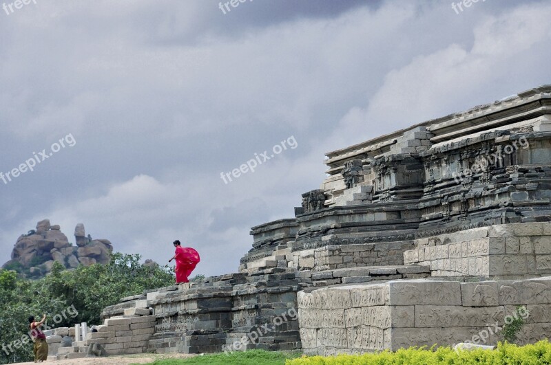 Woman Hampi Wind India Free Photos