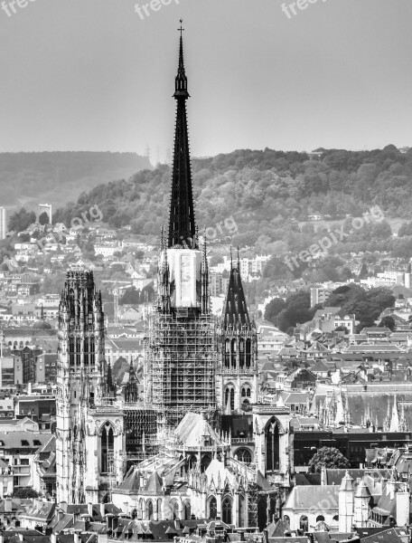 Black And White Rouen Cathedral France Church