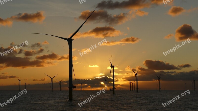 Wind Energy Windräder Wind Turbine North Sea Clouds